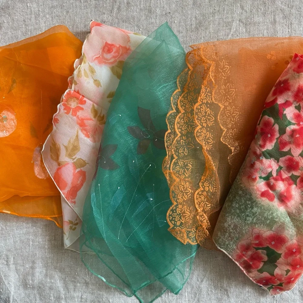 vintage chiffon scarf lot orange & green - Picture 1 of 11